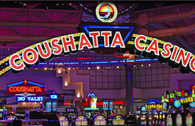 Neon Coushatta Casino Resort sign above the gaming floor